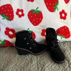 Black Wedge Lace-Up Ankle Boots - Classic Women's Style